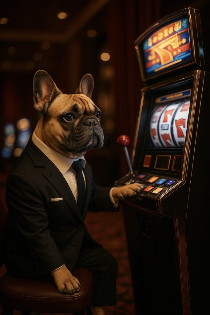 En hund som spelar på en slotmaskin
