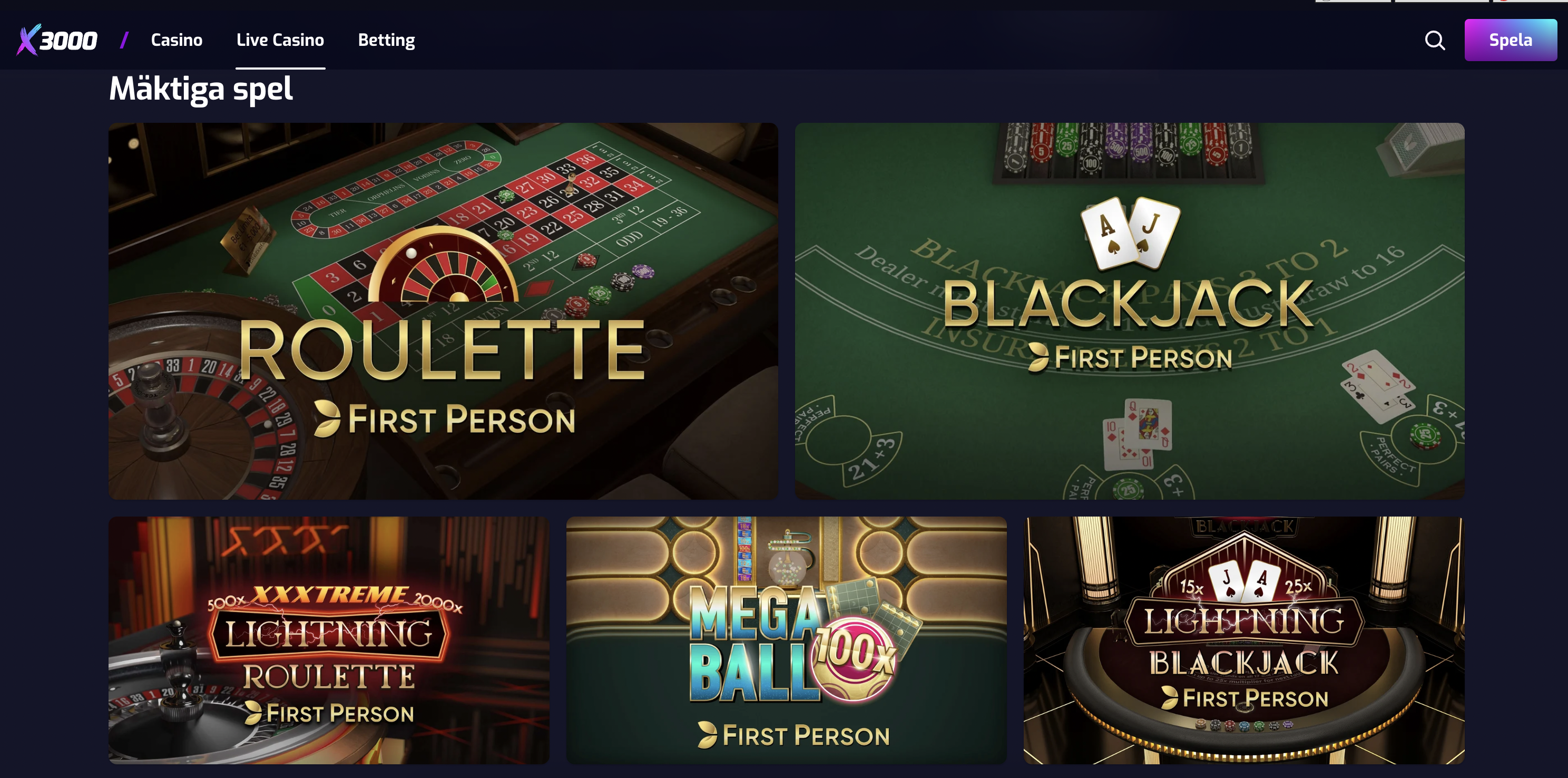 Bild på X3000 livecasino spel