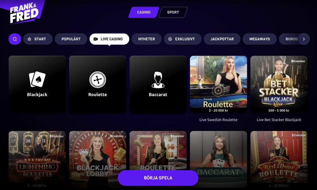 Bild på Frank & Freds Live Casino utbud