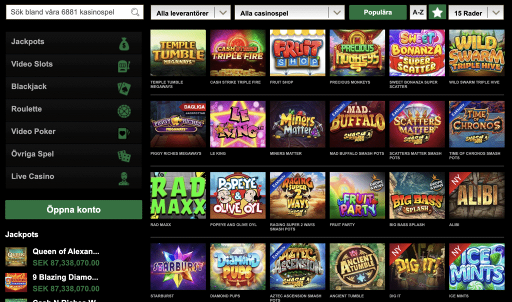 Mr Vegas spelutbud