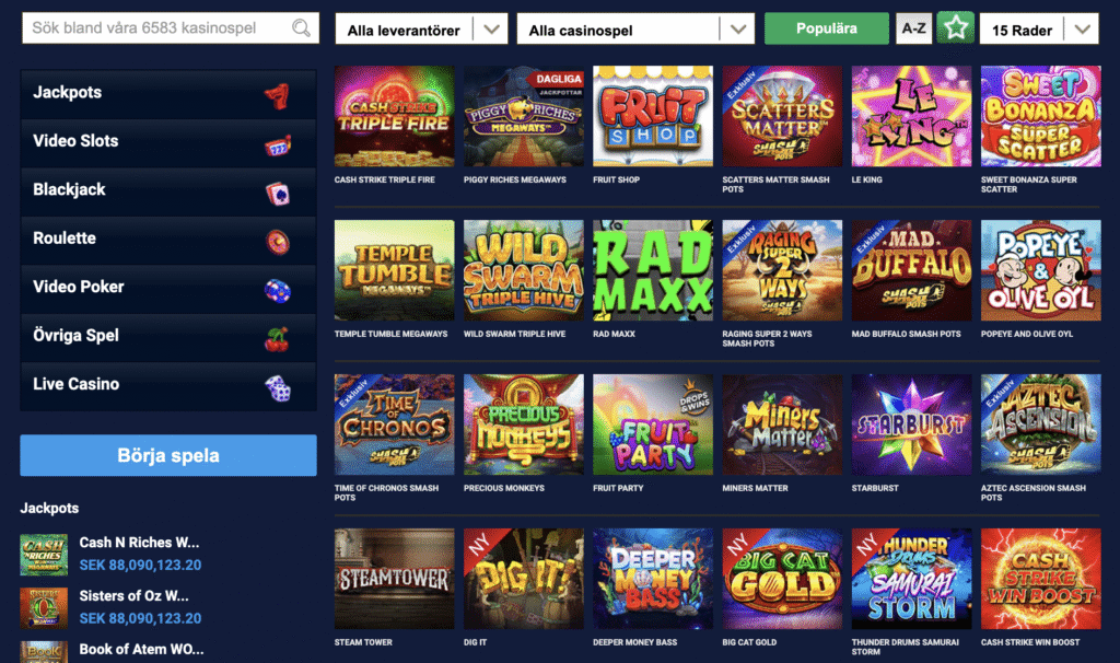 Kungaslottet casino-utbud