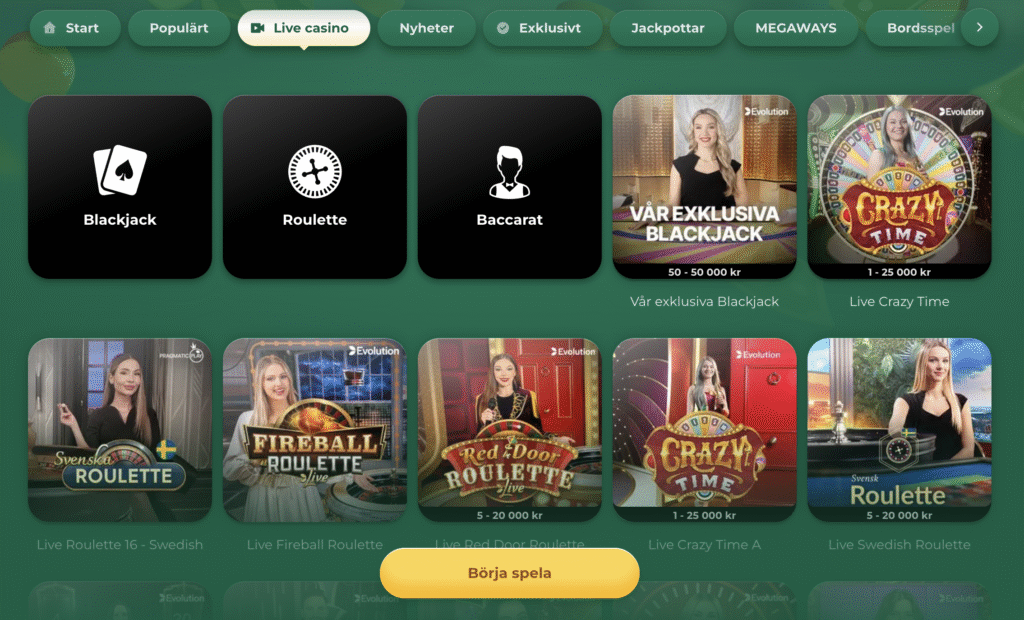 Klirrs live casino erbjudande